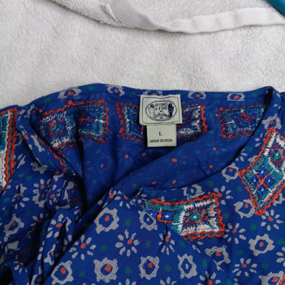 Irving & Fine Womens Large Dress Tank Sleeveless Floral Blue Blouson Pullover - Picture 7 of 8